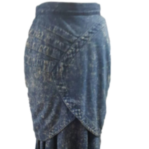 1980s Vintage Elsa Serrano Mermaid Blue Design Acid Wash Jean Skirt Petite